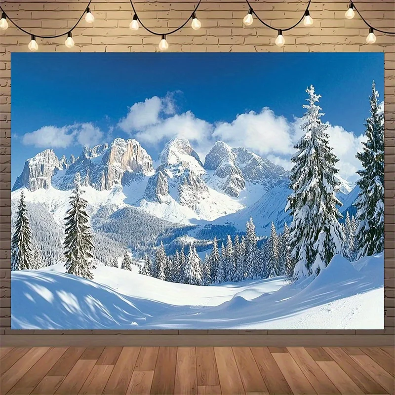 1, Party-Banner und Fotografie-Hintergrund aus Polyesterstoff für den Winter, Ski-Resort-Szene – 2D-Design, Urlaubsparty-Dekoration