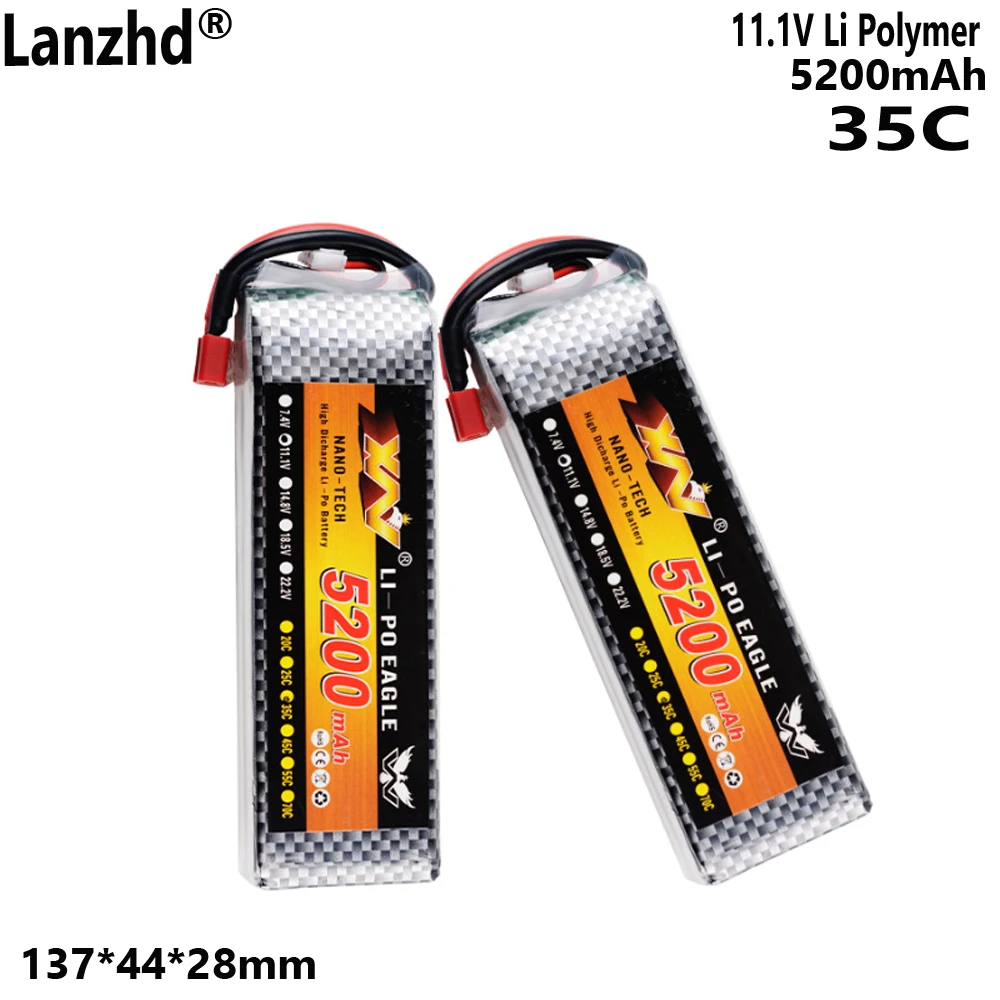 بطارية ليثيوم أيون بوليمر 11.1 فولت 5200 مللي أمبير 35C للمركبة الجوية بدون طيار (الطائرات بدون طيار)، طائرة هليكوبتر، طائرة نموذجية 3S، مركبة RC #4