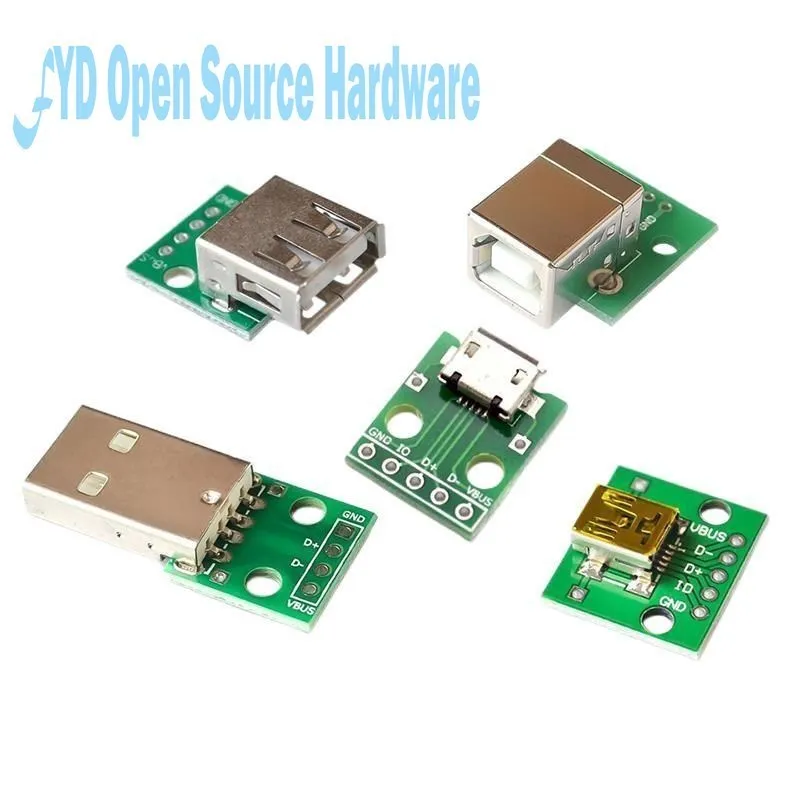 5PCS MICRO MINI5P USB To Dip Female B-type Square Interface Printer Mike PCB Converter Adapter Breakout Board