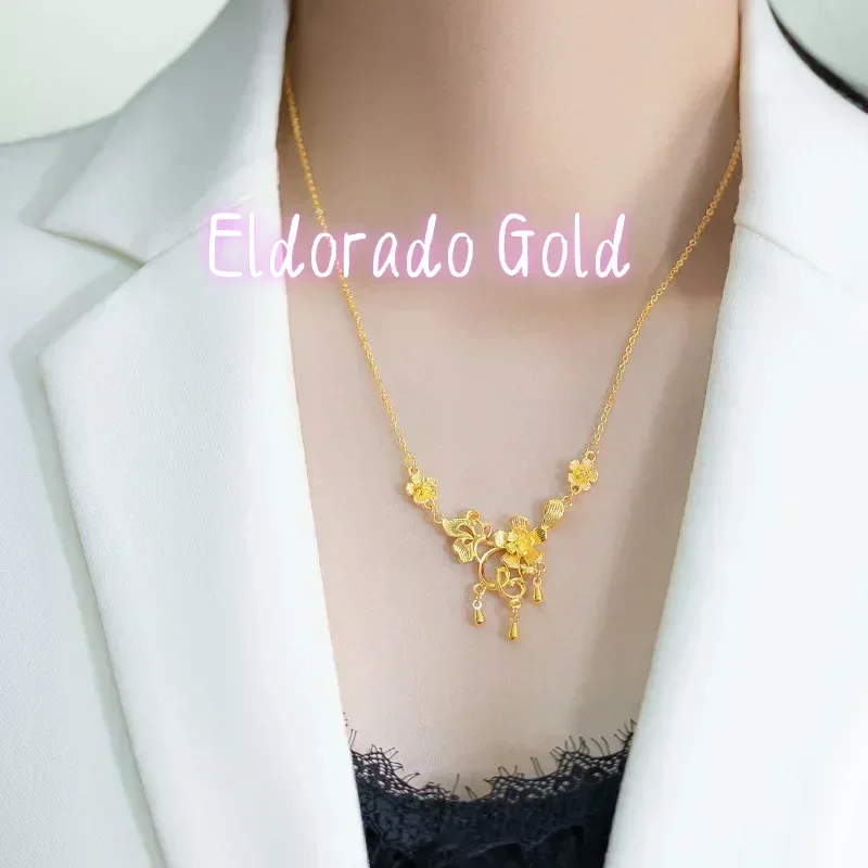 Eldorado Gold  9999 Real Gold 24K Premium Gold Wedding Flower Necklace Niche Fashion Bridal Jewelry Flower Field Happy Event Flo