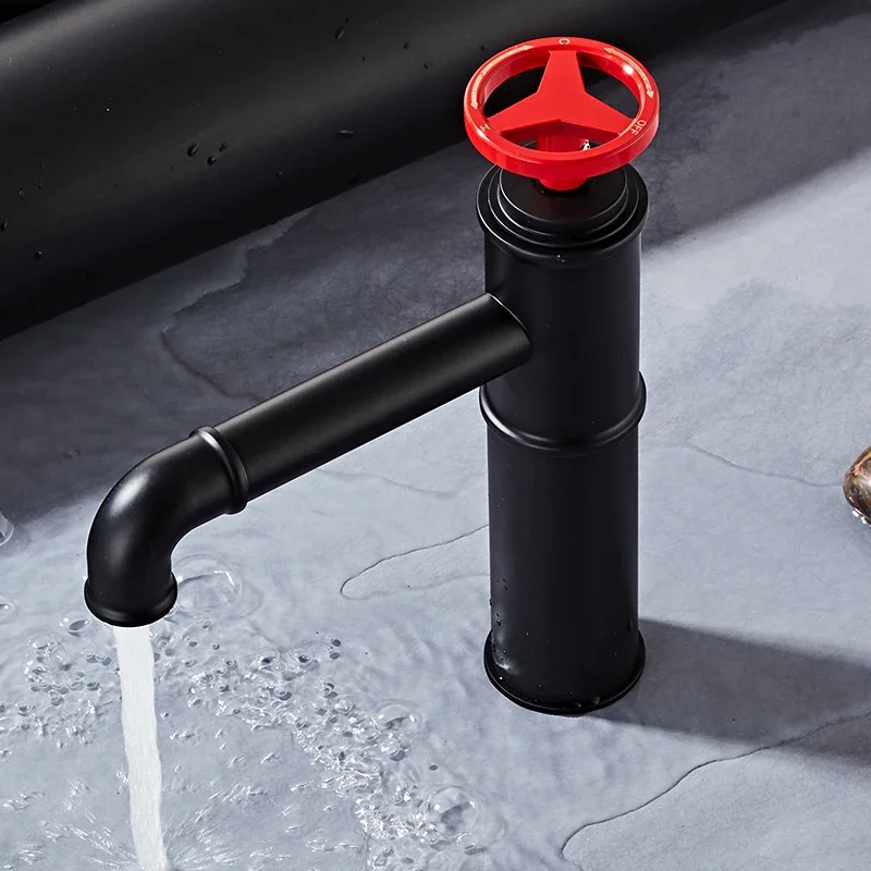 Brass Tap Bathroom Sink Washbasin Basin Mixer Faucet Personalized Creative Faucet Matt Black and Red Color Basin