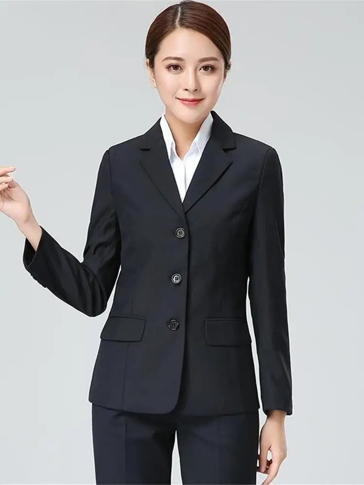 

Profional Bla Suit for Women Long Sve Long Pants Work orm Autumn Spring New Sle Tee Buttons Formal Office Wear