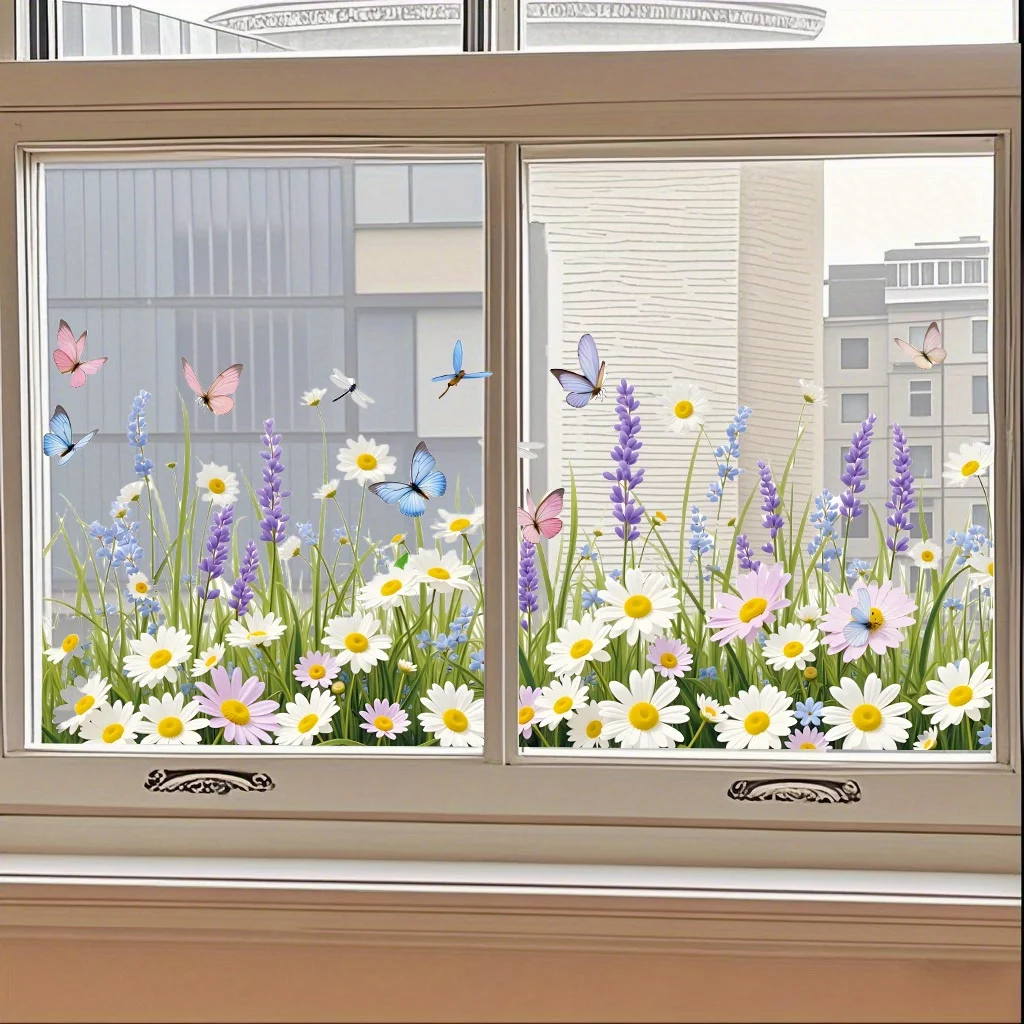 Adesivos Eletrostáticos de Parede com Margaridas e Borboletas, ideais para Decoração de Casa. Podem ser usados em Quartos e Cozinhas.
