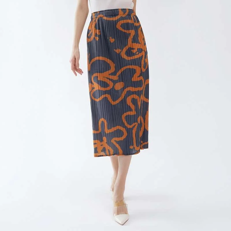

Spring Summer New Women's Pleated High Waist Floral Skirt Cleanfit Sle mid Waist A-Line Skirt for Ciwalk PVC Material