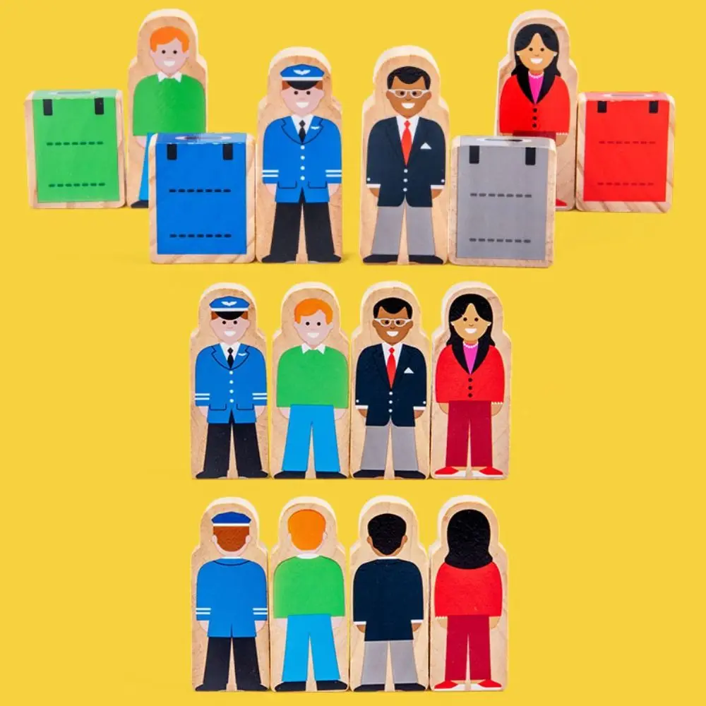 

Building Blocks Wooden Passenger Plane Set Trailer Aircraft Commander Double Layer Car Model Interactive Passengers