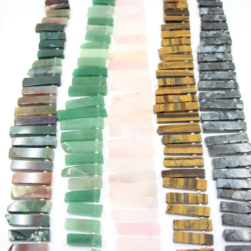 Natural Rose Quartzs Graduated Slice Long Stick Beads,Top Drilled Aventurine Lapis India Agates Slab Pendants Jewelry Making