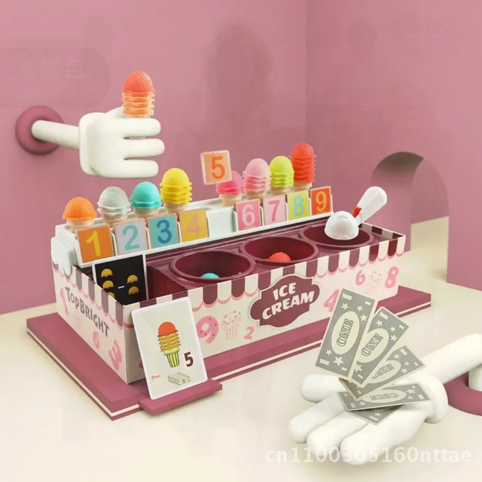 プラスチック製の子供用アイスクリームプレイセット、インタラクティブなプレイハウス、ごっこ遊び用食品おもちゃ、モンテッソーリ教育、数学学習
