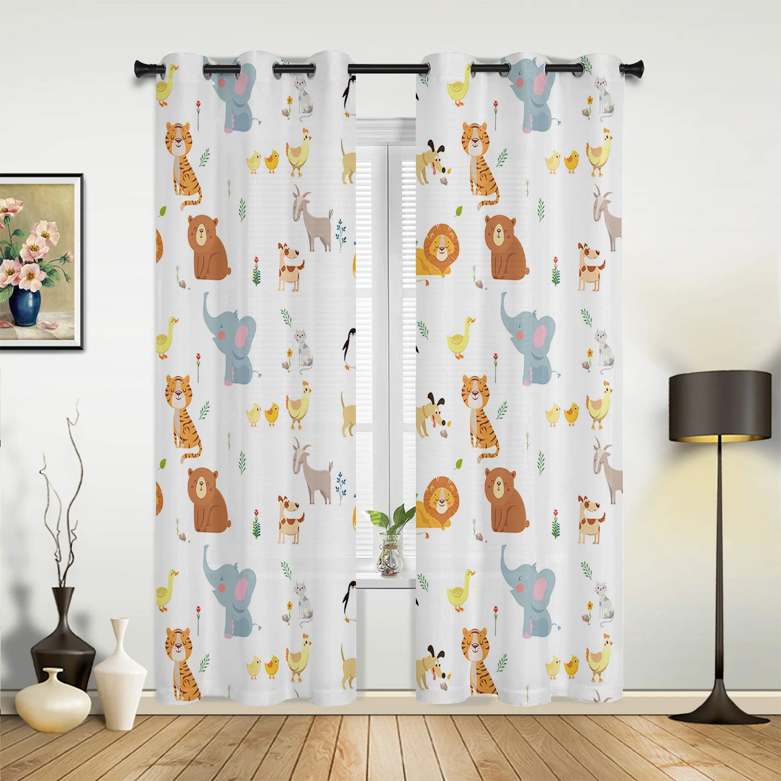 

Cartoon Animal Tiger Lion Elephant Penguin Curtains for Bedroom Living Room Drapes Kitchen Kid's Room Window Curtain Home Decor