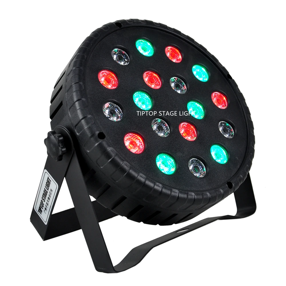 Freeshipping 18x3W RGB Color Flat Plastic Stage DMX512 Led Par Light 25 Degree Lens DJ Live Disco Family Party Bar Stage Effect