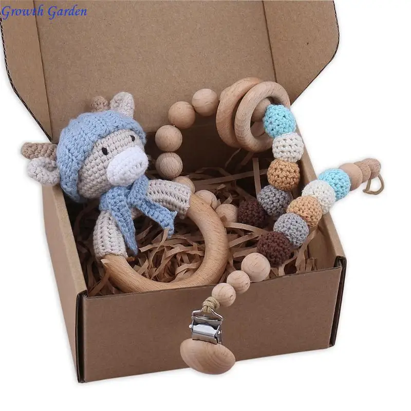 

Kids Chew Safe Wooden Teether Crochet Rattle Pacifier Soother Bracelet E65D