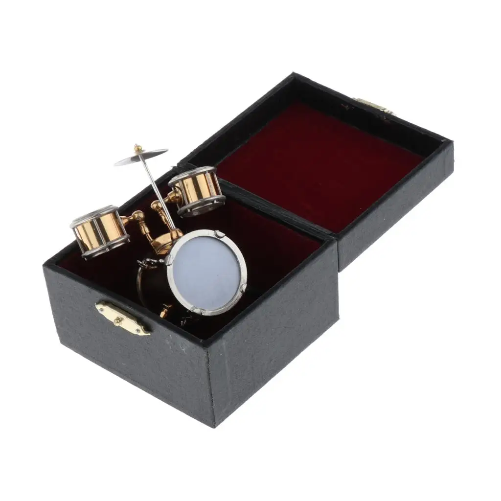Dollhouse 1 12 Scale Miniature Drum Set Golden Metal Musical Instrument Model for DIY Miniature Doll House Kit