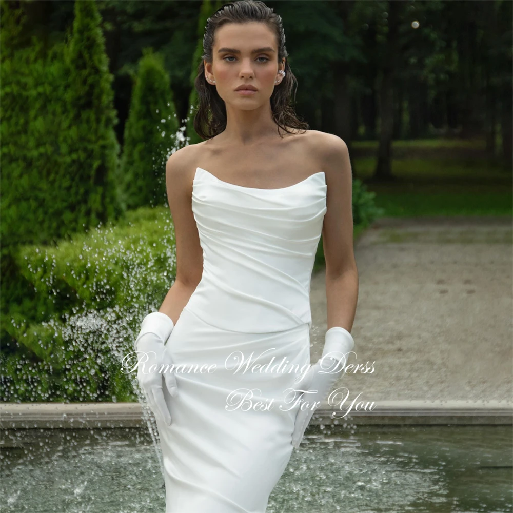 Vestido De Novia De sirena con cuello barco plisado moderno, vestido De Novia sin mangas con espalda abierta y tren De barrido, Vestidos De Novia personalizados