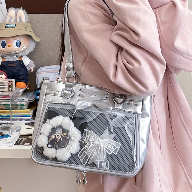 Italife Small Red Ita Bag Crossbody with Ribbon Women Kawaii Clear Cute Shoulder Bag Student Girl Heart Ita Bag with Insert 2027