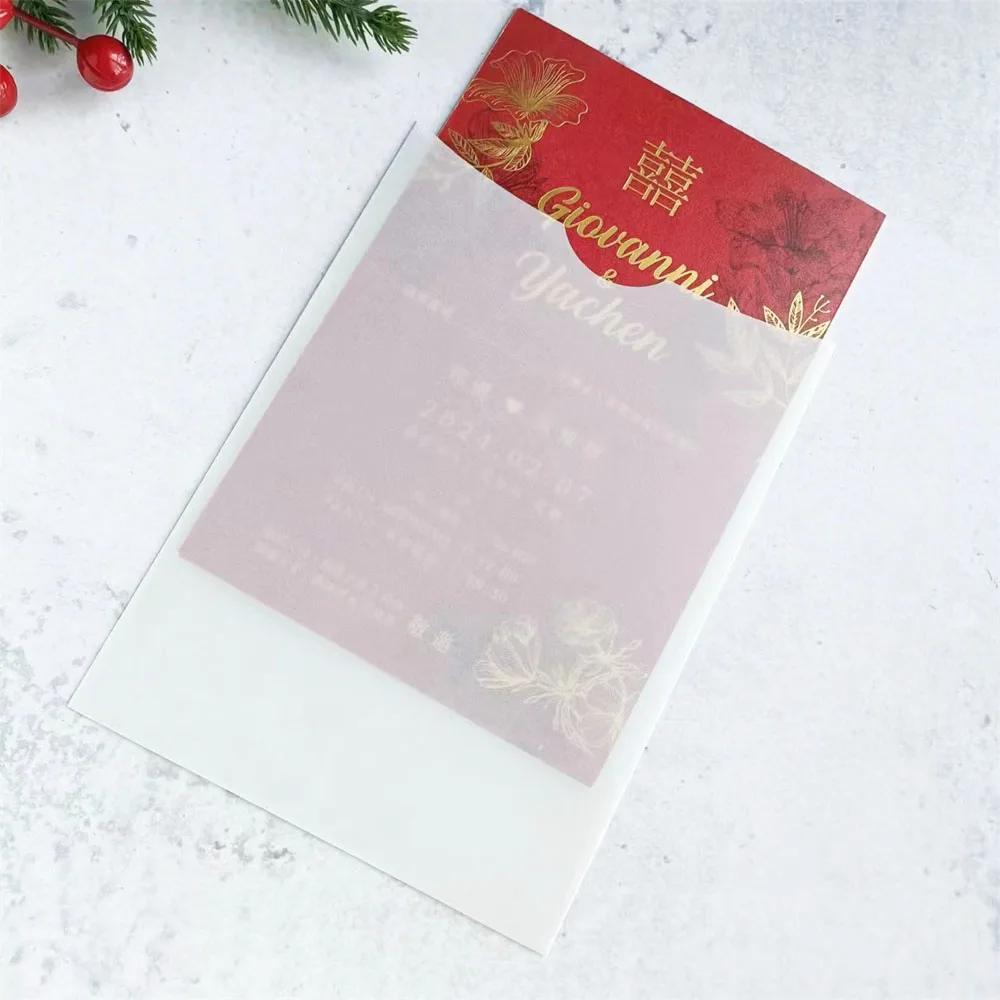 Transparent Wedding Invitation Card Pocket Envelope, Customized Printing Pocket Invite, 50 Sets