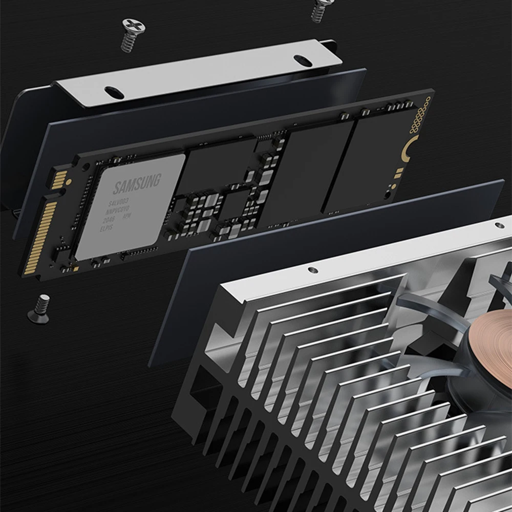 M.2 2280 Solid State Drive SSD Radiator 4pin PWM Fan PCIe5.0 Air Cooling