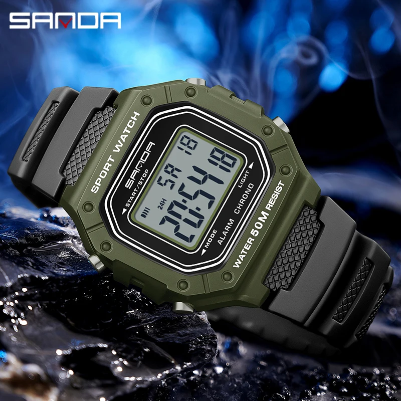 SANDA 2156 Fashion Mens Watch Military Water Resistant Sport Watches Army Big Dial Led Digital Wristwatches Stopwatches For Male