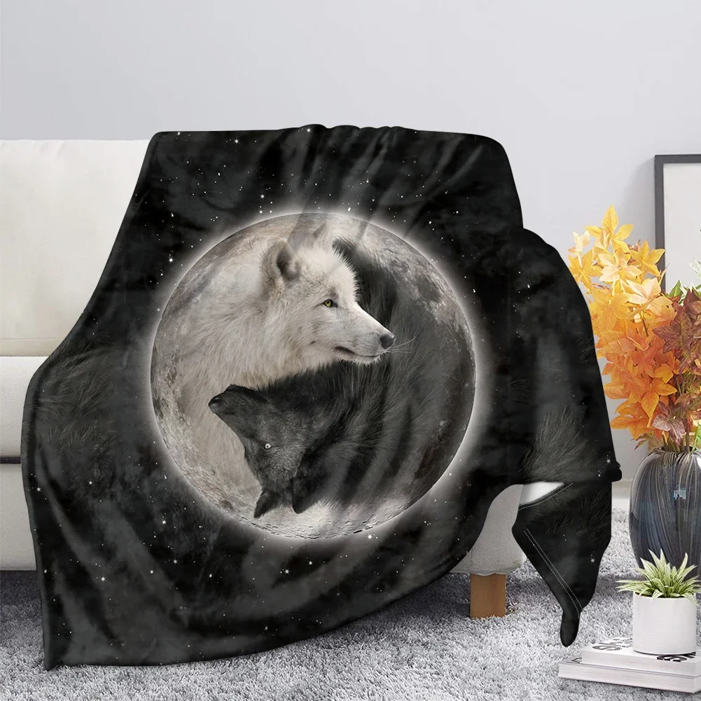 Print Wolf Pattern King Queen Size All Super miękki, lekki koc do łóżka Sofa Ciepły