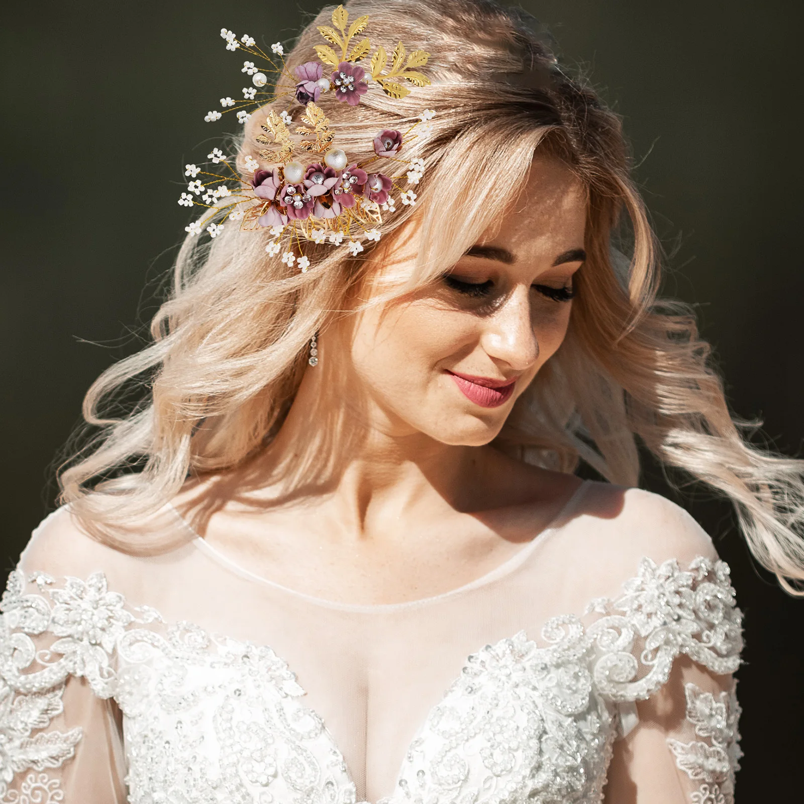 

1 set 1 Set Pearl Flower Hair Comb Pins Rhinestone Side Combs U Shaped Styling Pins Wedding Bridal Accessories Alloy Decorative