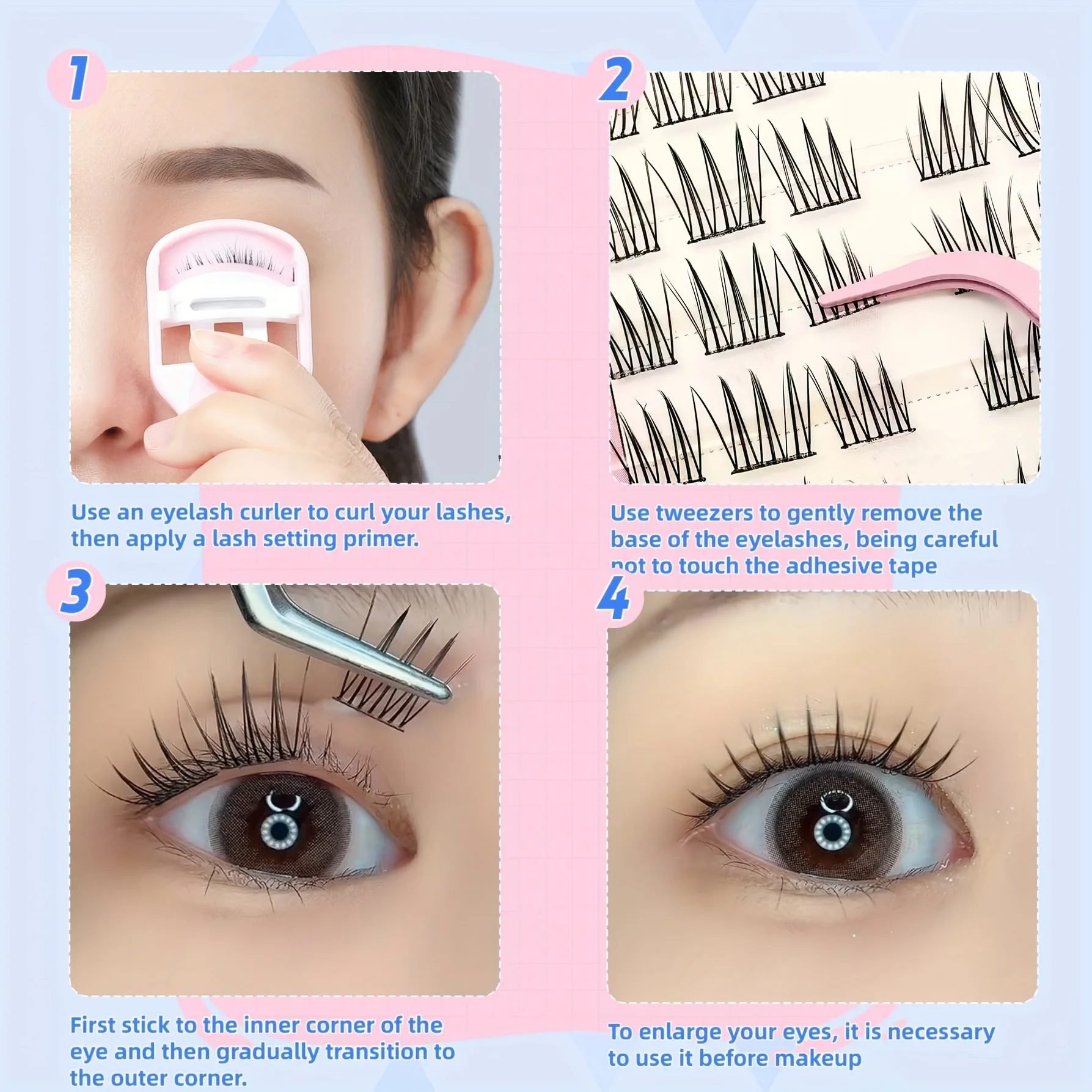 Selbstklebende Hunde-Augen-Cluster-Wimpern, 6/10 Reihen, gekräuselt, 12 mm, natürlicher, länglicher Look, passend, kein Kleber erforderlich, schnelle Anwendung – Detail 7