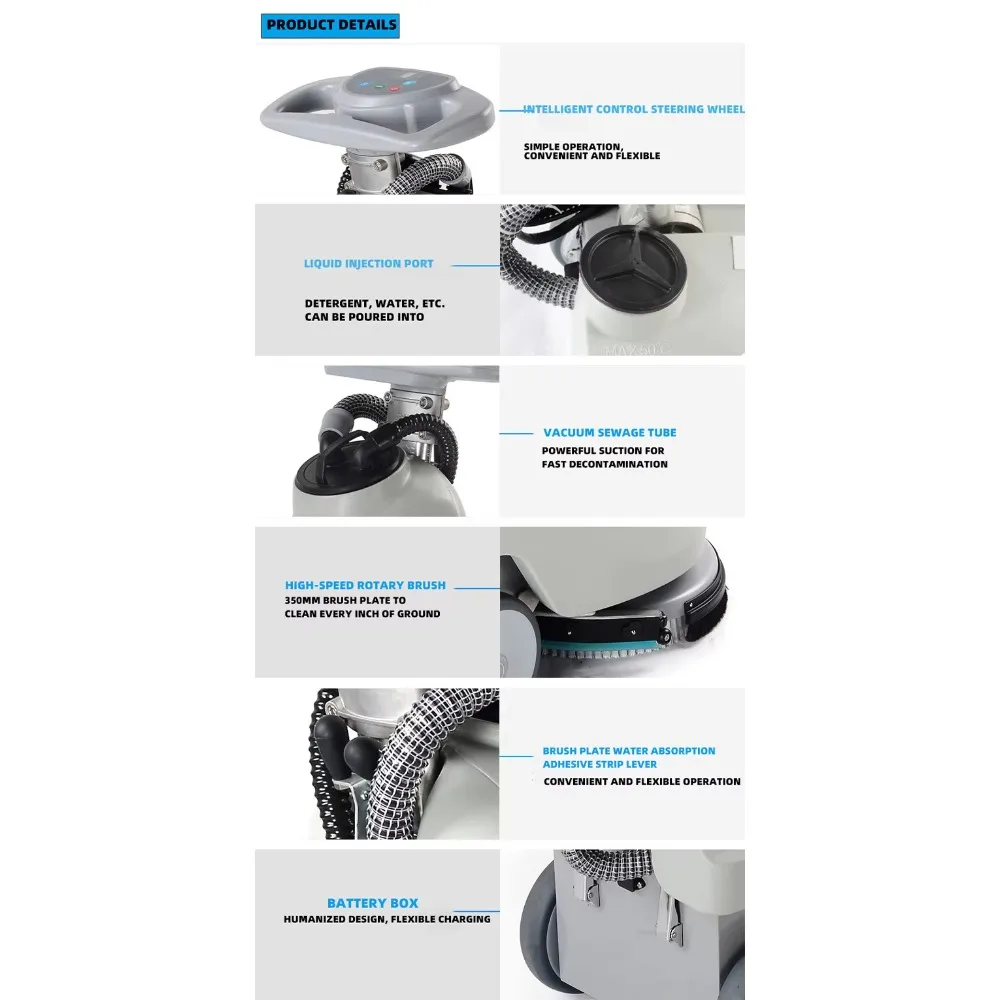 Compact Floor Washing Machine, Scrubber Dryer, Hotel Supermarket Cleaning Equipment, Efficient Floor Scrubbing Tool view 6