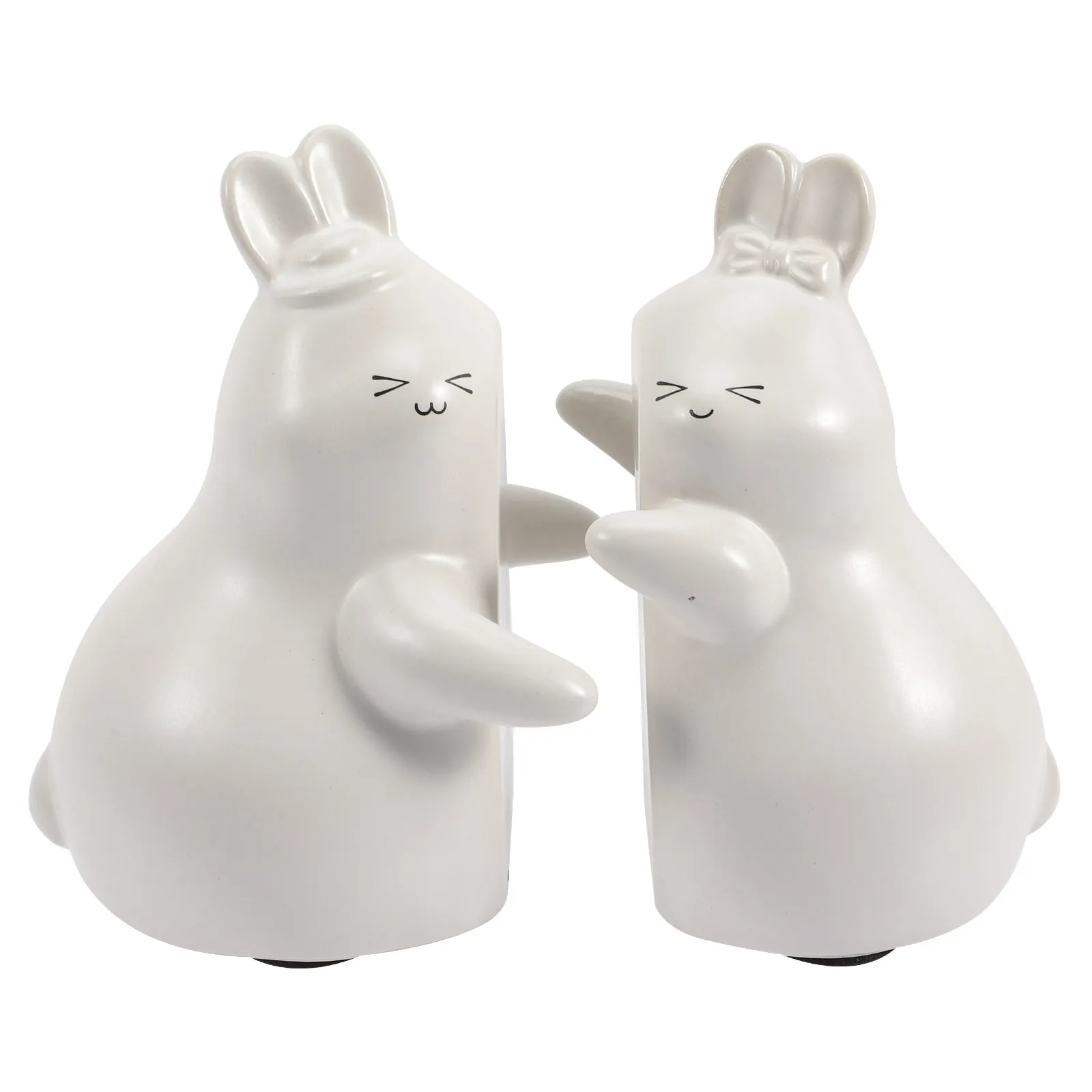 1Pair Cartoon Rabbit Bookends Ceramic Cute Bunny Statue Multipurpose Book Ends Decoration Desktop Shelf Coin Bank Office Home