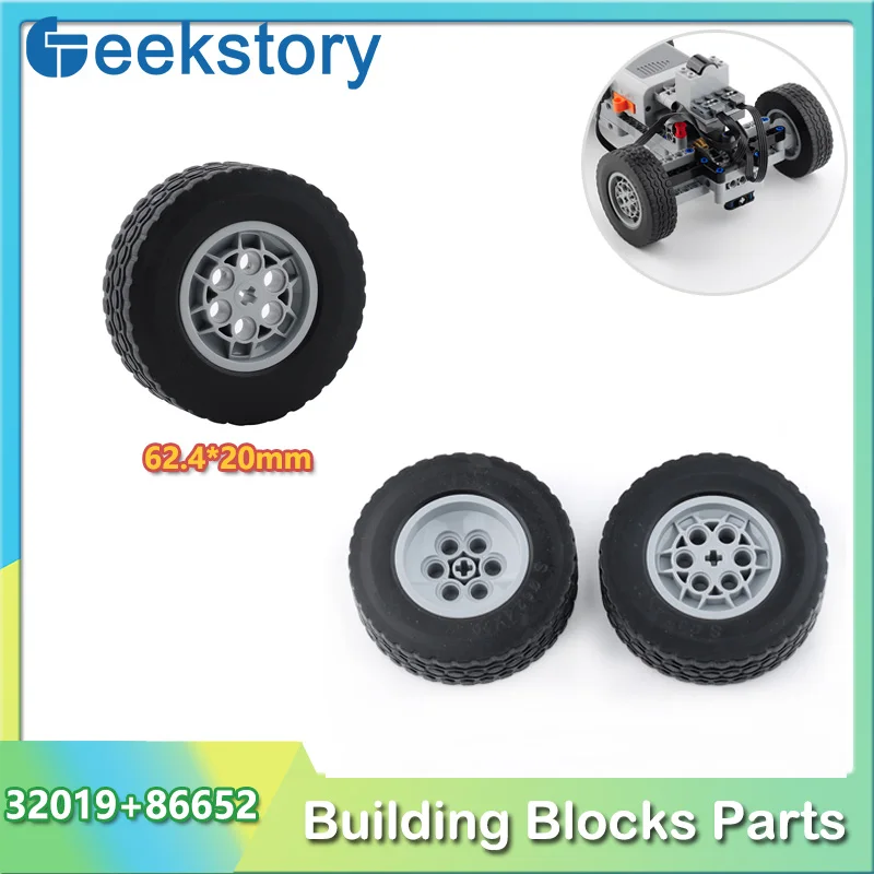 62.4*20mm Cars Wheels Moc Building Blocks 32019+86652 Technology Model Bricks Modified DIY Assembled Toys Parts