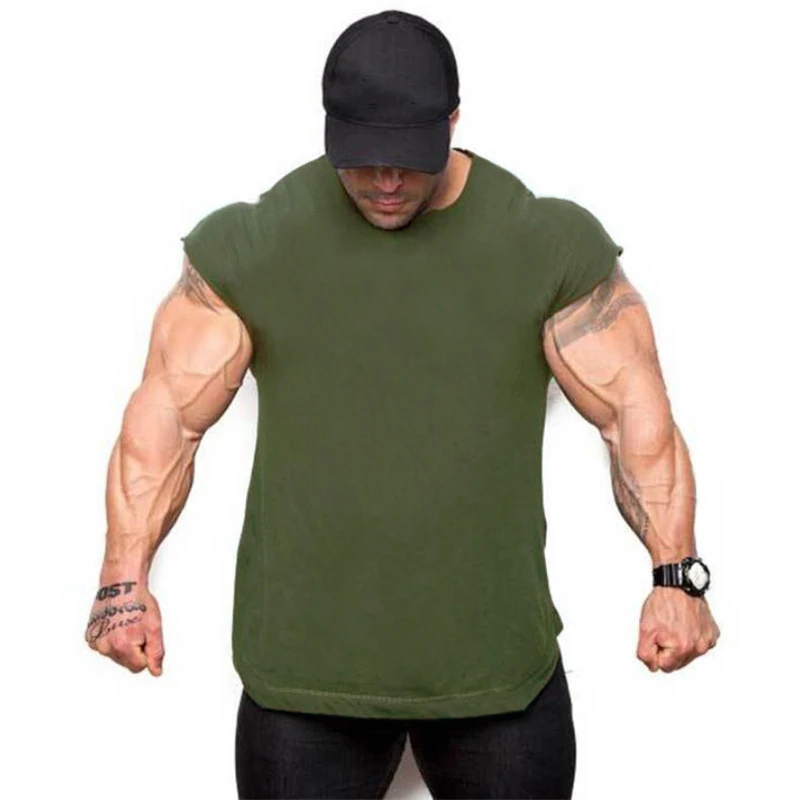 Plain Gym Fitness Bodybuilding Muscle Vests Mens Casual Sports Workout T-shirts Summer Cotton Breathable Sleeveless Tank Tops