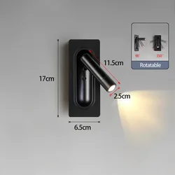 Modern LED Wall Lamp Rotatable Aluminum Wall Sconces Indoor Bedroom Bedside Reading Light Adjustable Recessed Headboard Lights
