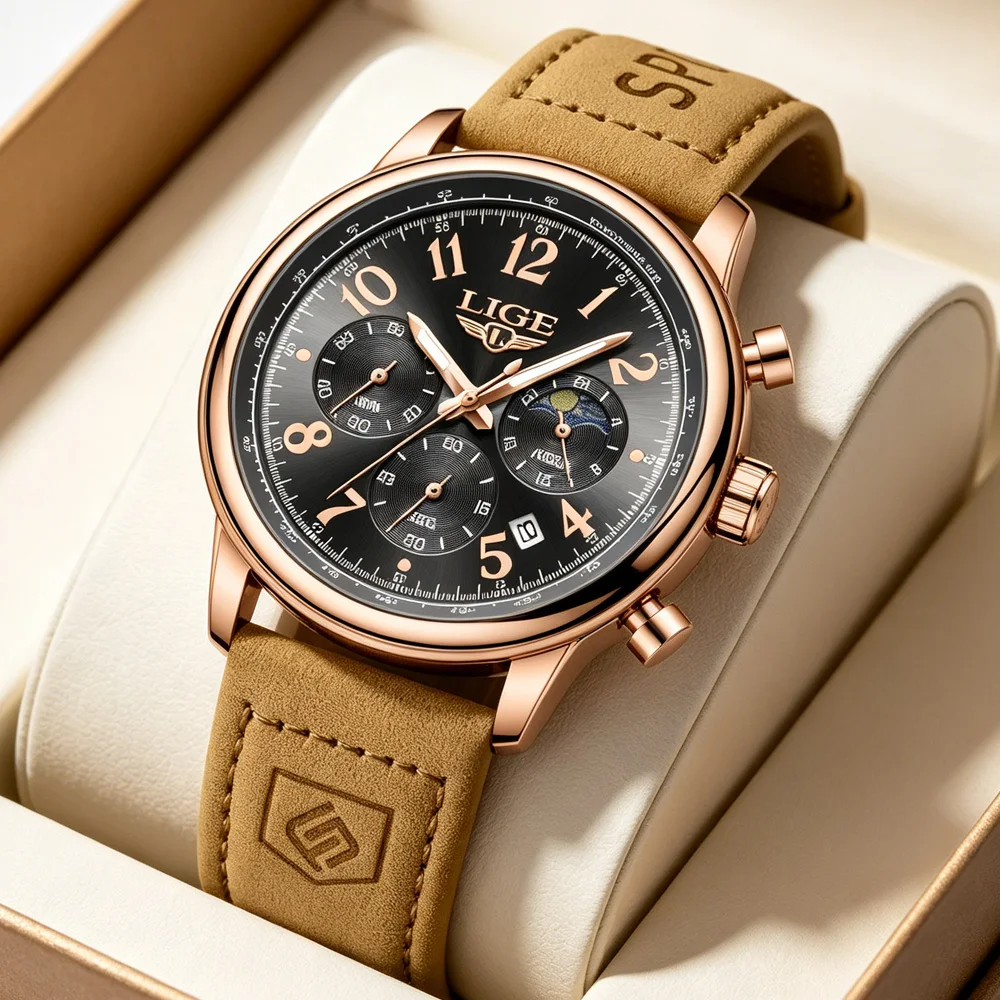 

LIGE Luxury Sports Military Men Watch Waterproof Luminous Chronograph Nylon Leather Date Man Wristwatch Quartz Men's Watches