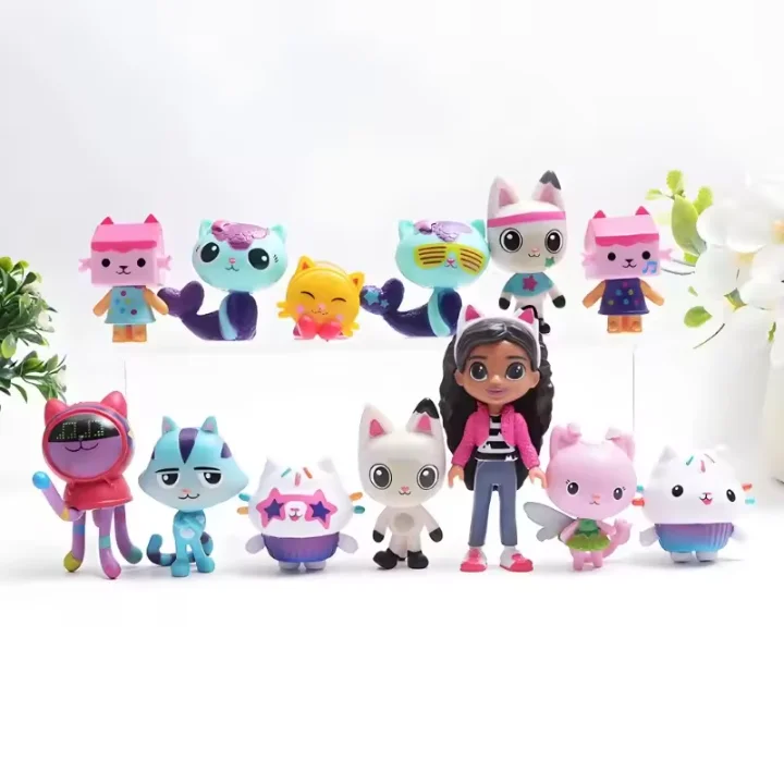 13 pçs gabby dollhouse anime figura brinquedo carro sorridente gato abraço gaby menina bonecas mercat dos desenhos animados figura de ação crianças presentes de aniversário de natal