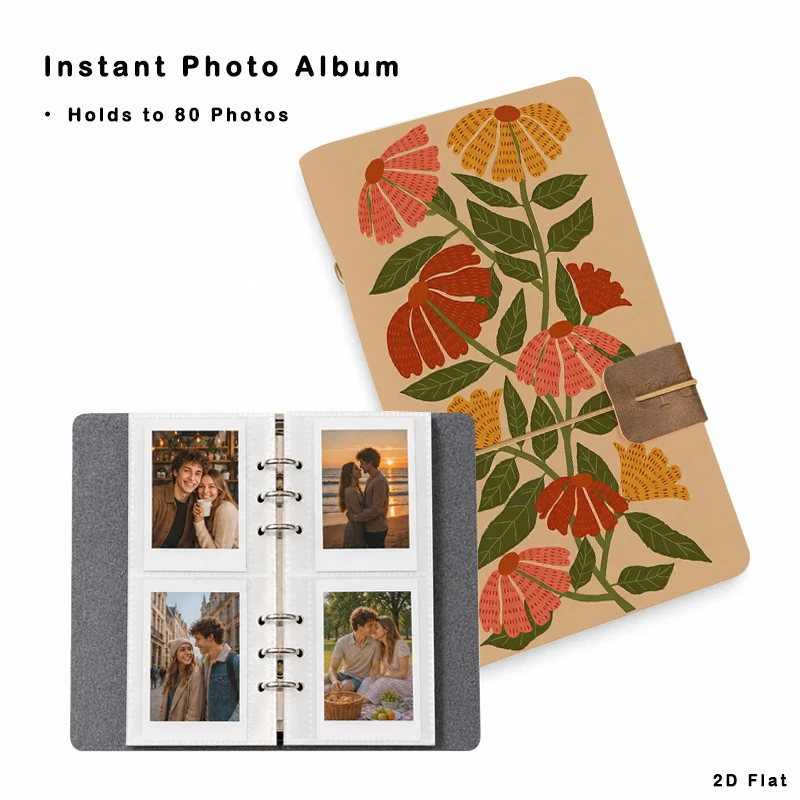 Boho Autumn Flower Photo Album 80 Pockets Vertical Insert Photo for Holiday Birthday Party Gift Photo Collection