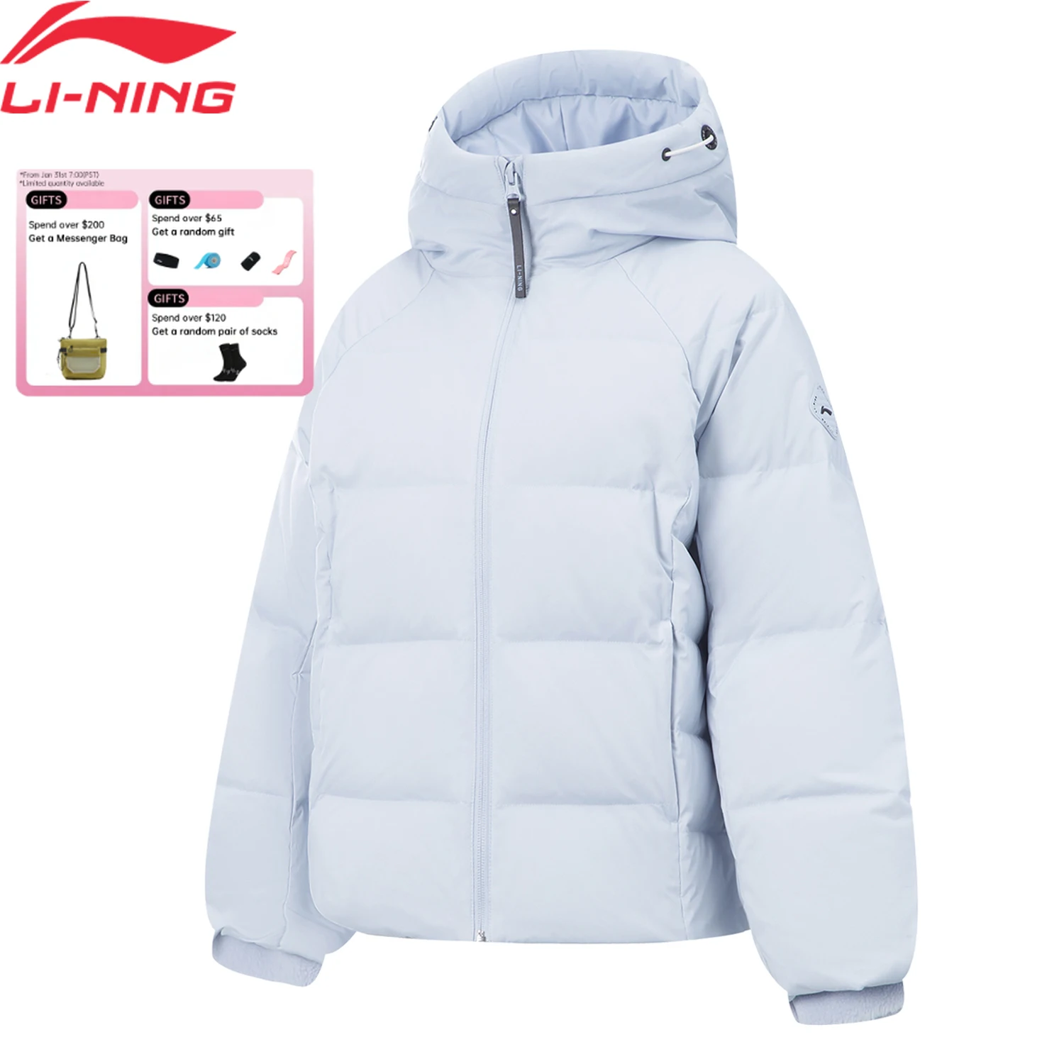 

Li-Ning Women's Training Short Down Jacket LN FIR WARM 80%Duck Down LN WATER PROOF LiNing Sports Fitness Coats AYMV198