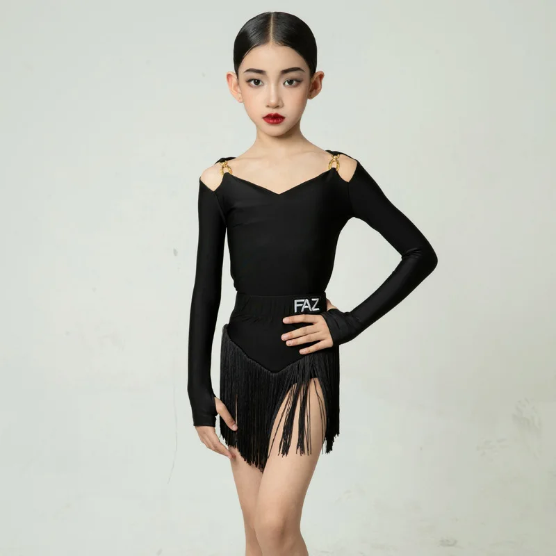 New Spring Children's Latin Dance Tassel Performance Clothes Girls Practice Training Class Clothes
