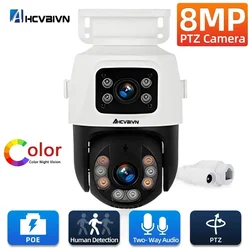 Cámara IP PTZ 4K de 8MP, lente Dual POE con pantalla Dual, detección humana, visión nocturna en Color, cámara de vigilancia en exterior Onvif ICSEE