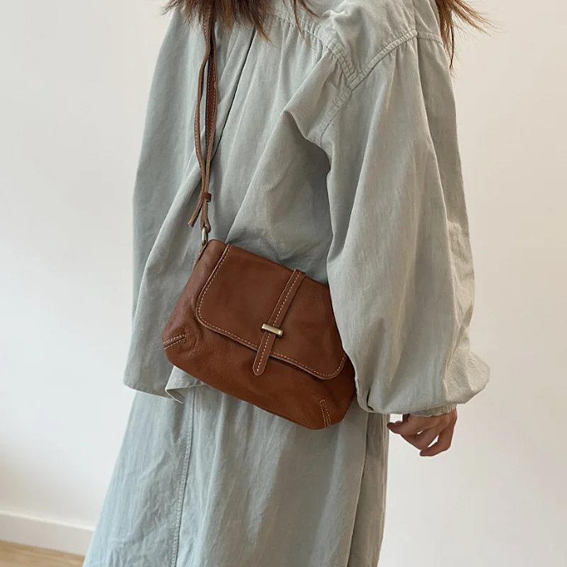 

Винтажная сумка-мессенджер из натуральной кожи, женская сумка через плечо на одно плечо, легкая маленькая сумка из воловьей кожи с верхним зерном