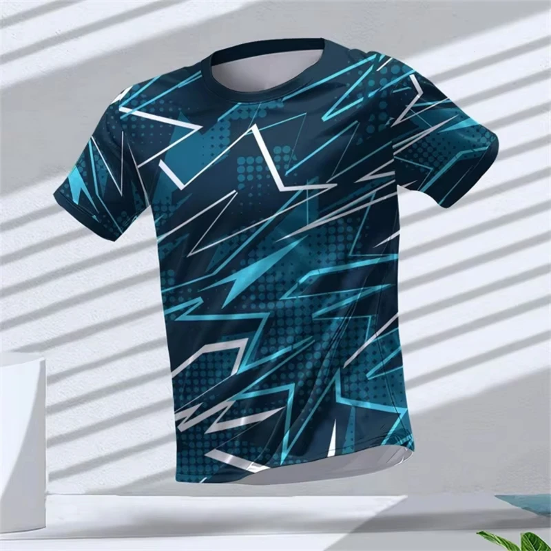 2026 Simple Geometric Graphic 3D Printed Sports T Shirts Summer Fashion Running Fitness Tennis T-Shirt Tranning Tops Unisex