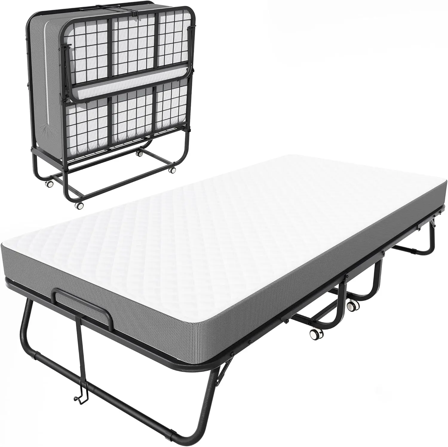 Folding Bed with Mattress, Foldable Twin Bed, Roll Away Bed for Adults, 75