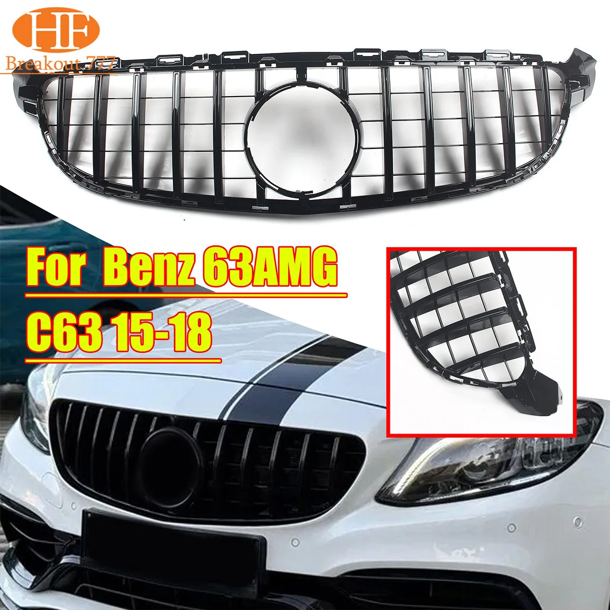 

Car Front Bumper Grille Hood Mesh Grill GT Style Car Accessories For Mercedes Benz C-Class W205 Saloon C63 C63s ONLY 2014-2018