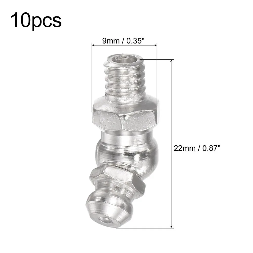 Engrasador hidráulico niquelado de 10 piezas, engrasador de 45 grados con rosca de 1mm y alta dureza, a prueba de óxido y aceite, 10 M6