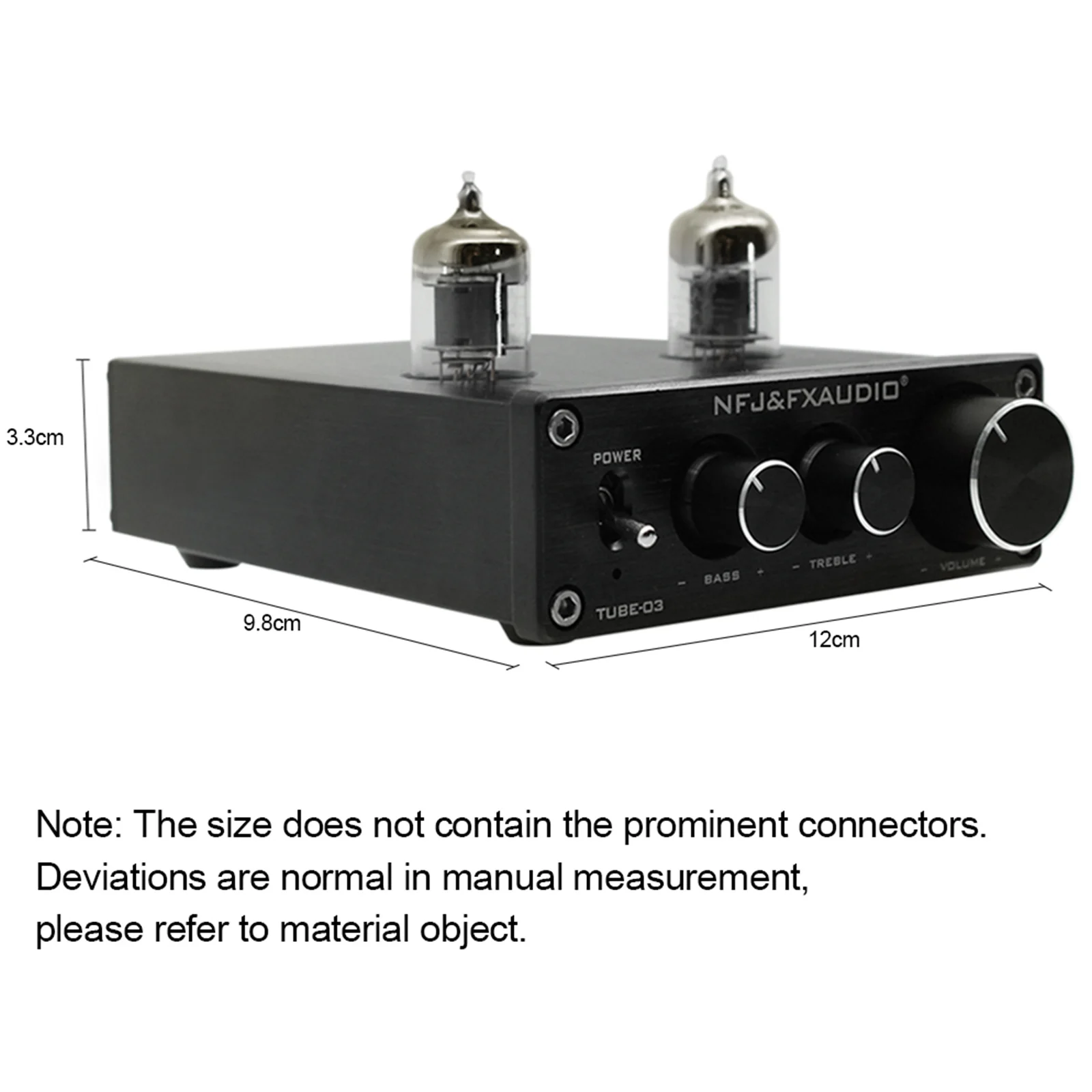 TUBE-03 Mini HiFi Audio Preamplifier 6K4 Vacuum Tube Amplifier Buffer Treble Bass Adjustment RCA Preamp Black Silver EU/UK Plug