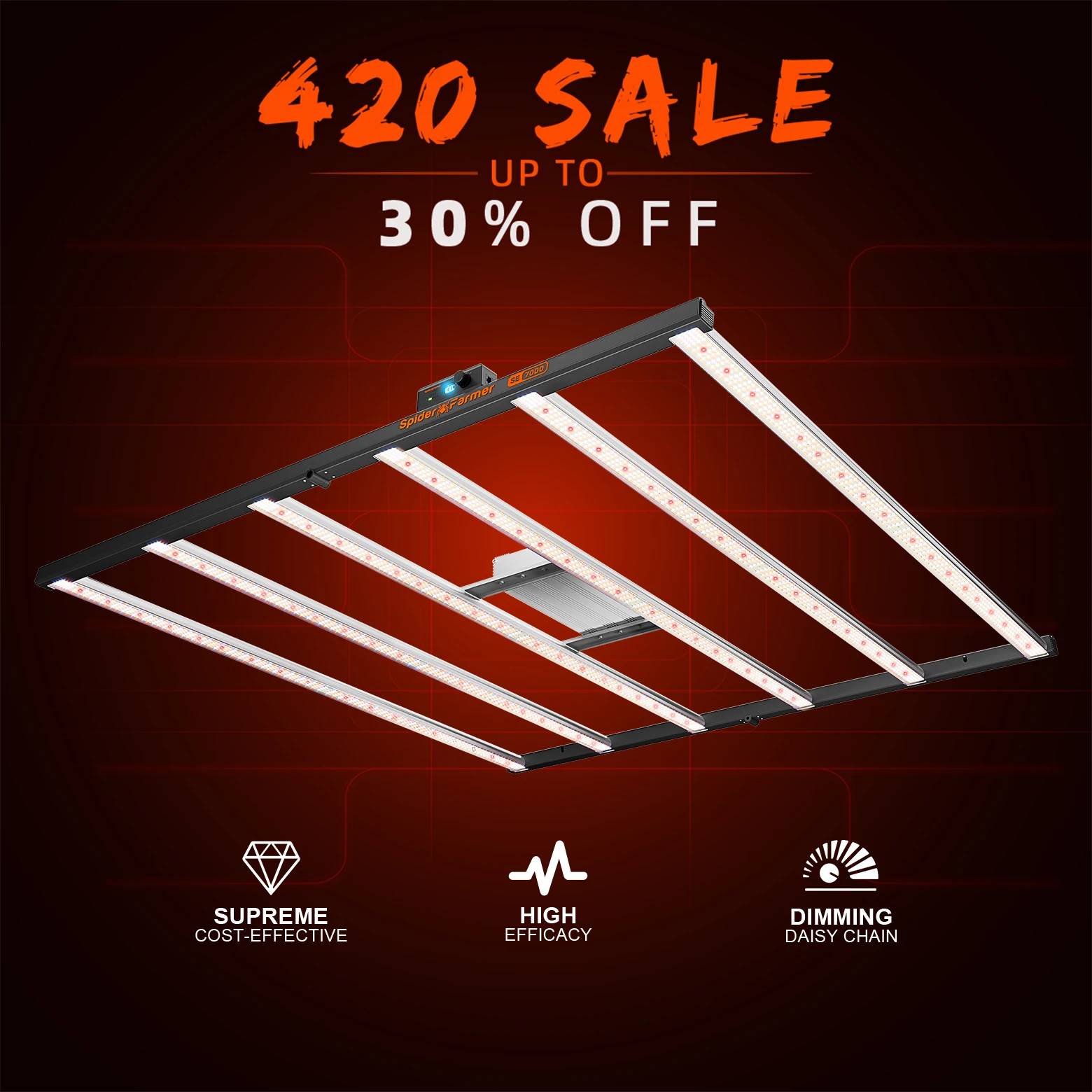 

Spider Farmer SE7000 730W Led Grow Light Commercial Bluetooth & WiFi Smart APP Control Dimmable High Efficacy for 2x2FT