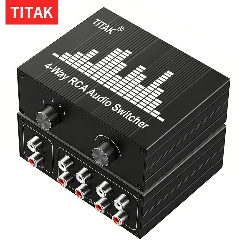4 Way Stereo L R Sound Channel Bi Directional Audio Switcher Volume Control Switch Selector Box for Amplifier and HiFi System