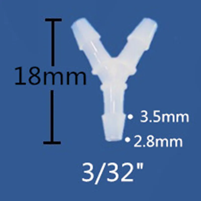 10pcs of PVDF Barbed Y Connector Tubing Connector Three-way valve Hose Fitting Ozone Resistance Size 3/32\