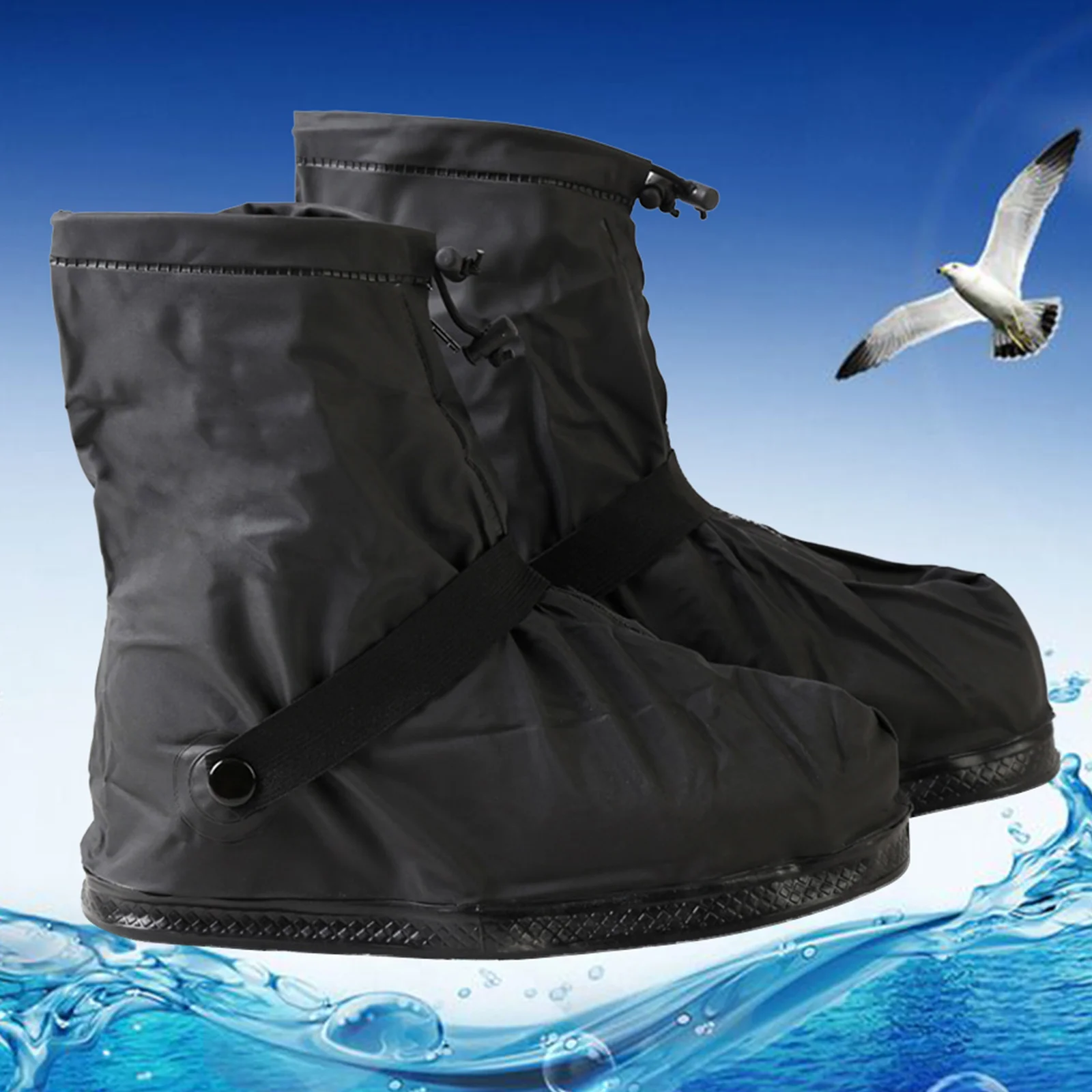 

Waterproof Shoes Cover Non Slip Rain Snow Protector Black Unisex Adult Size Reusable Shoe Covers Zipper Closure