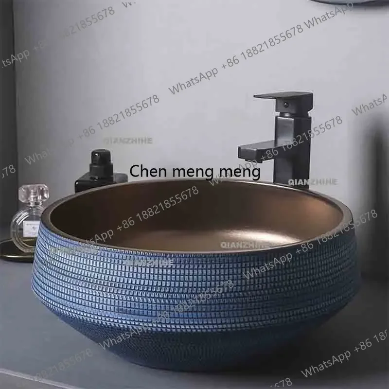 

Great discounts Light Luxury Table Basin Metal Glaze Ceramic Washbasin Blue Home Bathroom Washbasin Outdoor Balcony Round Counte