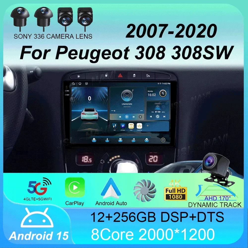 

Android 15 Carplay Auto For Peugeot 308 308SW 2007-2015 408 2012-2020 GPS Car Radio Multimedia Video Player Stereo WIFI+4G DSP