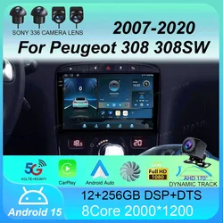 Android 15 Carplay Auto For Peugeot 308 308SW 2007-2015 408 2012-2020 GPS Car Radio Multimedia Video Player Stereo WIFI+4G DSP