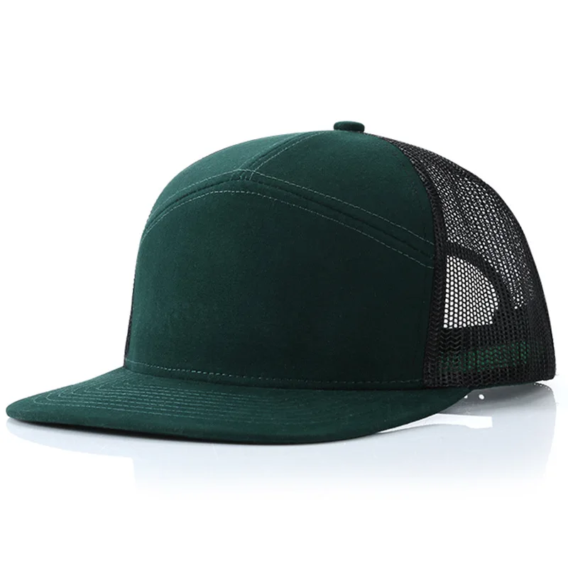 7 Panel Flat Brim Baseball Cap Men and Women Mesh Truck Hat Summer Outdoor Adjustable Snapback Hip Hop Gorras