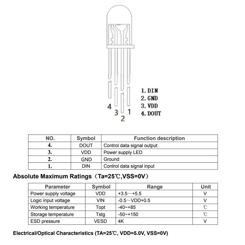 5v Ws2812 5mm Led Rgb Dip Diode F5 Round Dream Color Addressable Full Color Clear Diffuse Neon Pixel Light Ws2812b Chip Diode