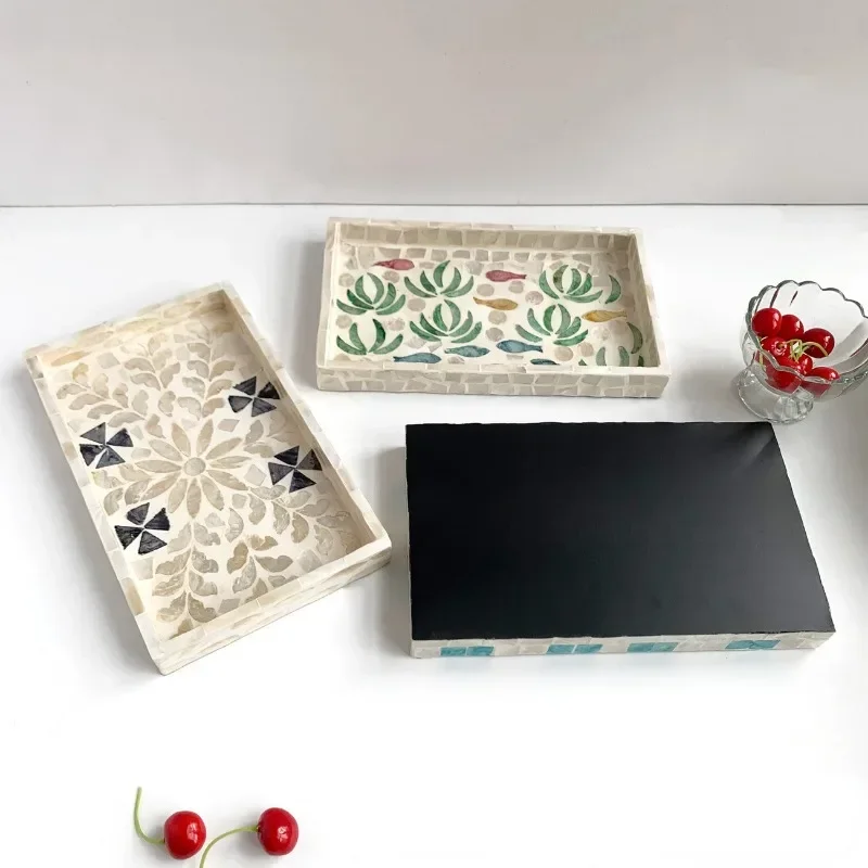 Rectangular Shell Tray Oval Colored Shell Storage Plate Living Room Cake Cafe Restaurant Storage Decorations Jewelry Organizer